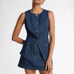 Blue Denim Button Skirt and Vest Set